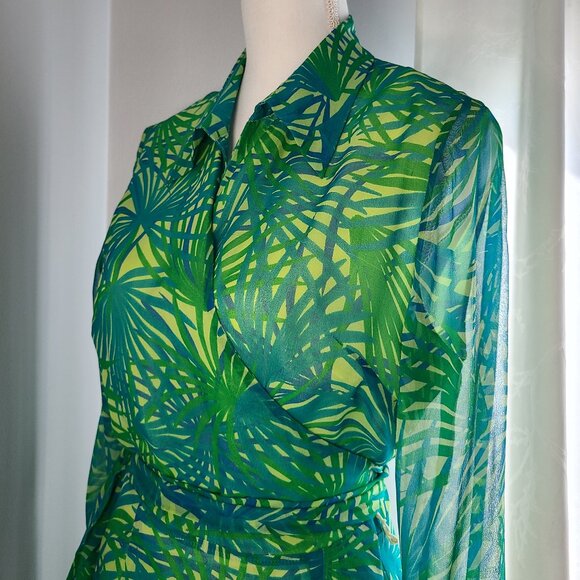 Vision Apparel Silk Leaf Print Wrap Dress - Picture 1 of 2